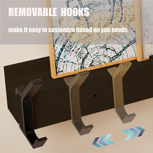 Miniatura 4 de Perchero de pared  Perchero de 17 pulgadas con 5 ganchos dobles extraíbles  Ganchos para sombrero, llave, mochila, toalla, gancho de pared de madera