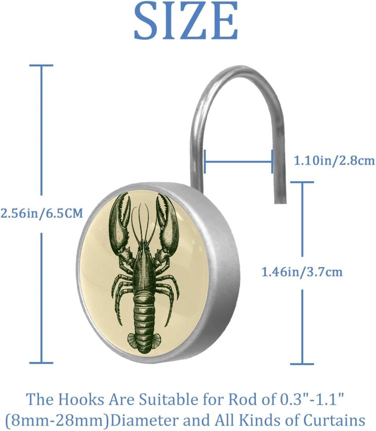 12PCS Green Lobster (1) Shower Curtain Hooks Rings for Bathroom, Decorative Shower Curtain Hooks Rods Curtains and Liner