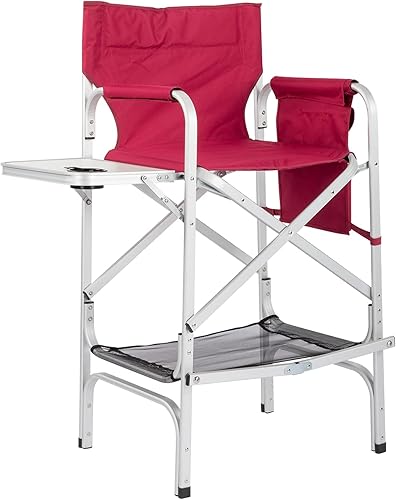 Miniatura 4 de Vasitelan Silla plegable alta para directores con bolsa de almacenamiento para mesa auxiliar, altura de barra portátil para maquilladores, marco de