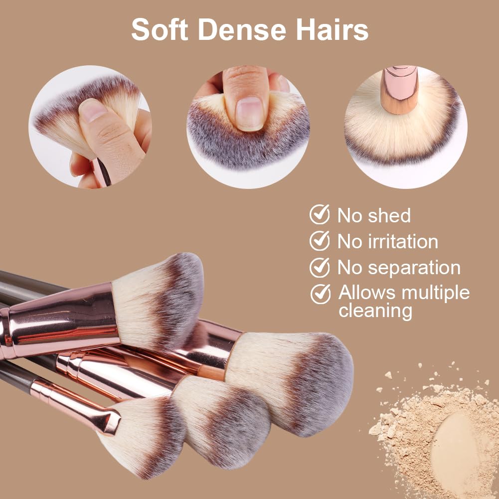 Vicloon Ensemble de pinceaux cosmétiques, 15 Pièces Brun kit de pinceaux cosmétiques, Professionnels Set Pinceaux Synthétiques Fard à Joues En Peluche, Poudre De Brillant à Lèvres