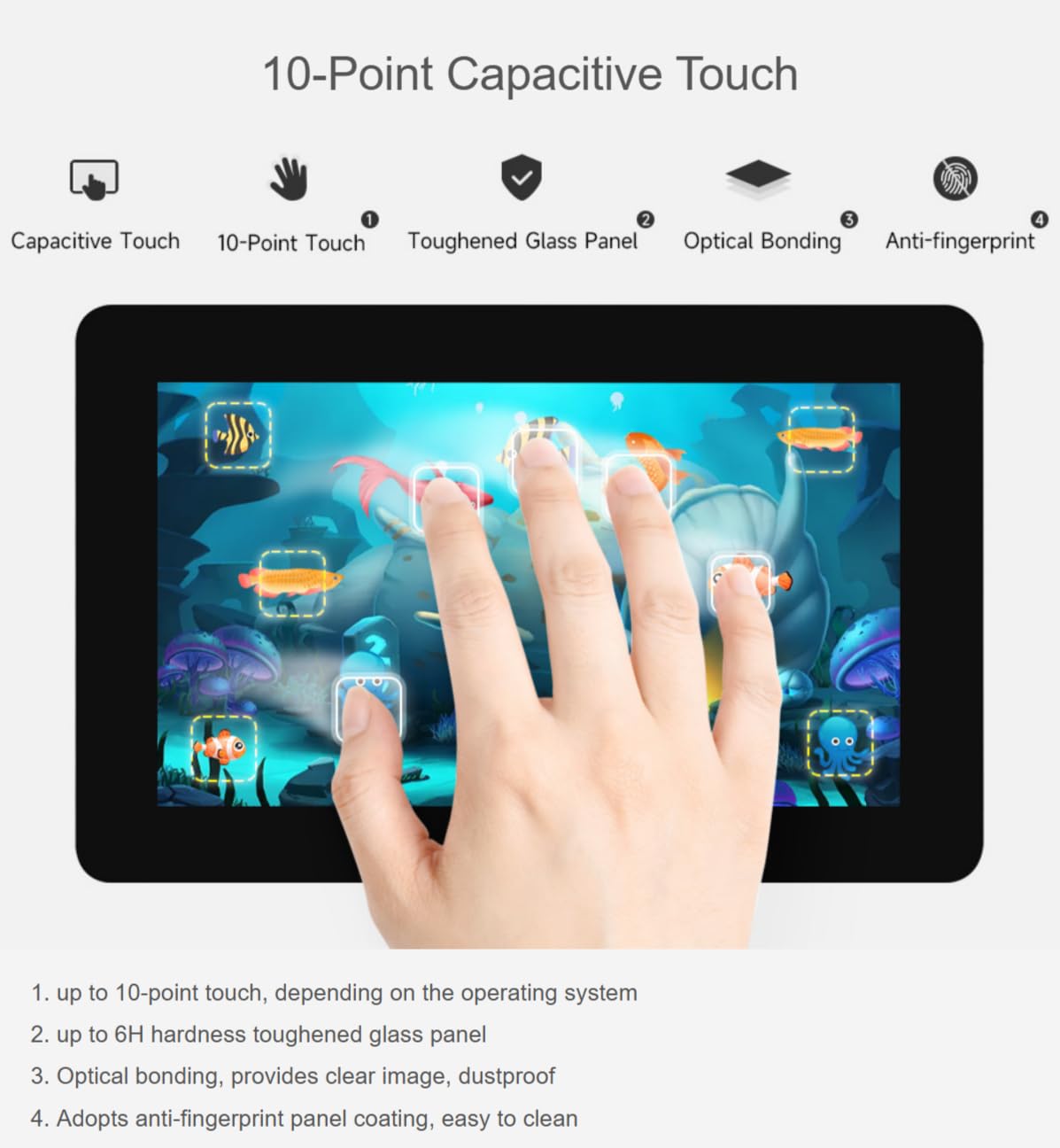 TUOPUONE Pantalla táctil capacitiva DSI de 7 pulgadas, 1280 × 720 píxeles, panel IPS, panel de vidrio endurecido, proceso táctil antihuellas de 10 puntos con funda