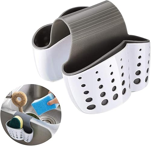 Soporte de esponja para fregadero de cocina, fregadero colgante, organizador de esponja para esponja, cepillo, jabón, grifo de sillín de plástico de