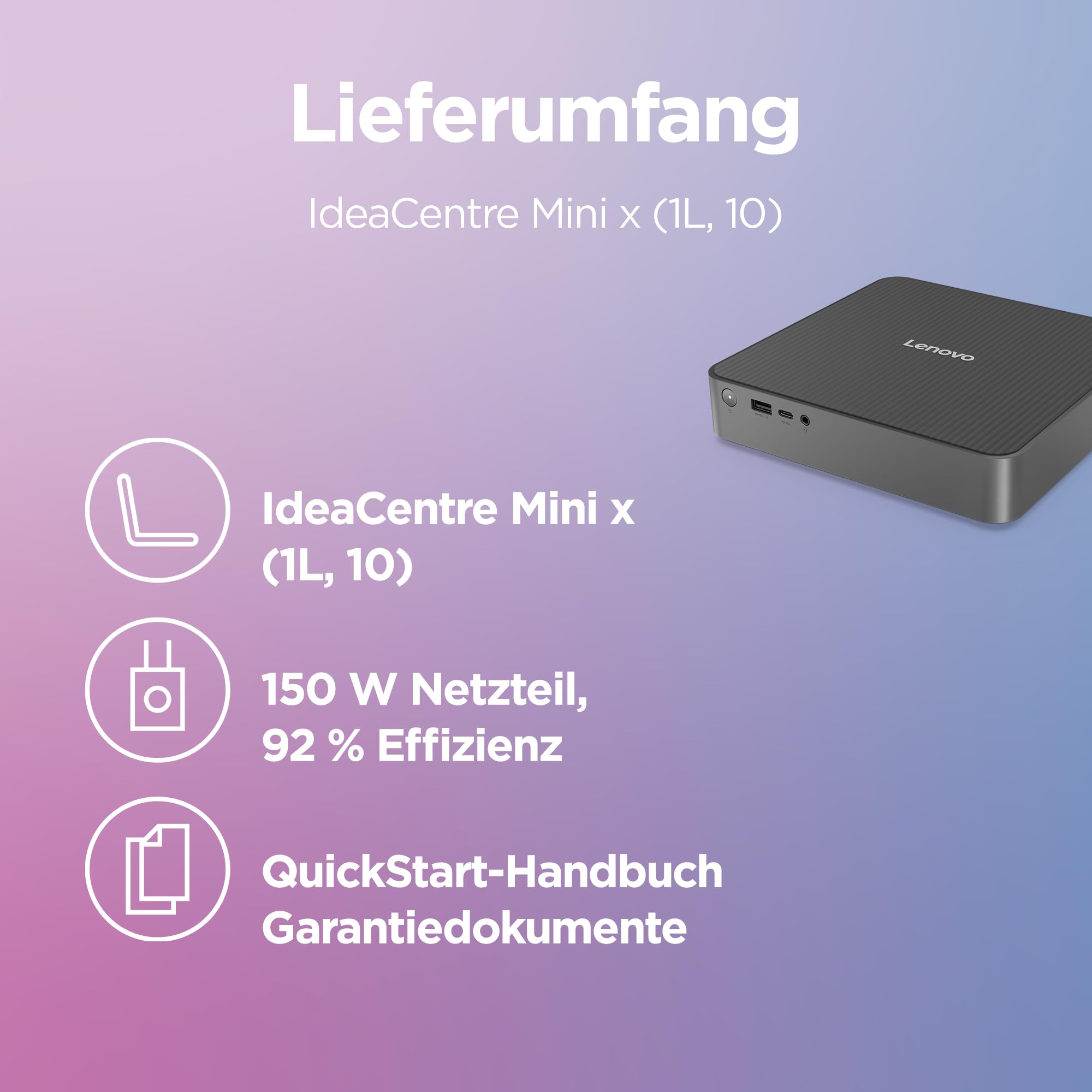 Lenovo IdeaCentre Mini x Desktop-PC | Copilot+ PC | Snapdragon X X1-26-100 | 32GB RAM | 1TB SSD | Qualcomm Adreno Grafik | Windows 11 | Luna Grau | 1L | 3 Monate Premium Care