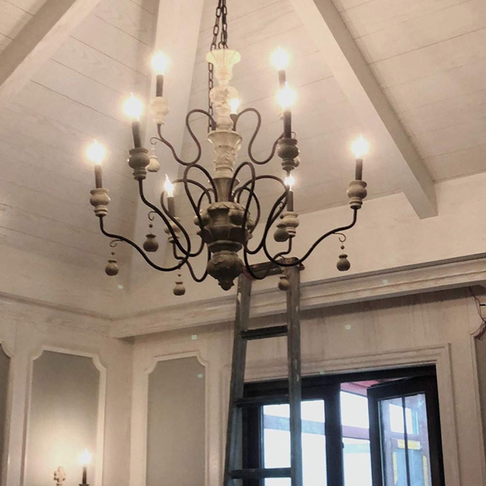 Wohnzimmer Villa Hotel Arbeitszimmer Schlafzimmer Esszimmer-lampen,E14 Amerikaner Land Retro Kronleuchter Beleuchtung,Hängendes Licht,Kerze Massivholz Alt Während Lighting- 15 kopf