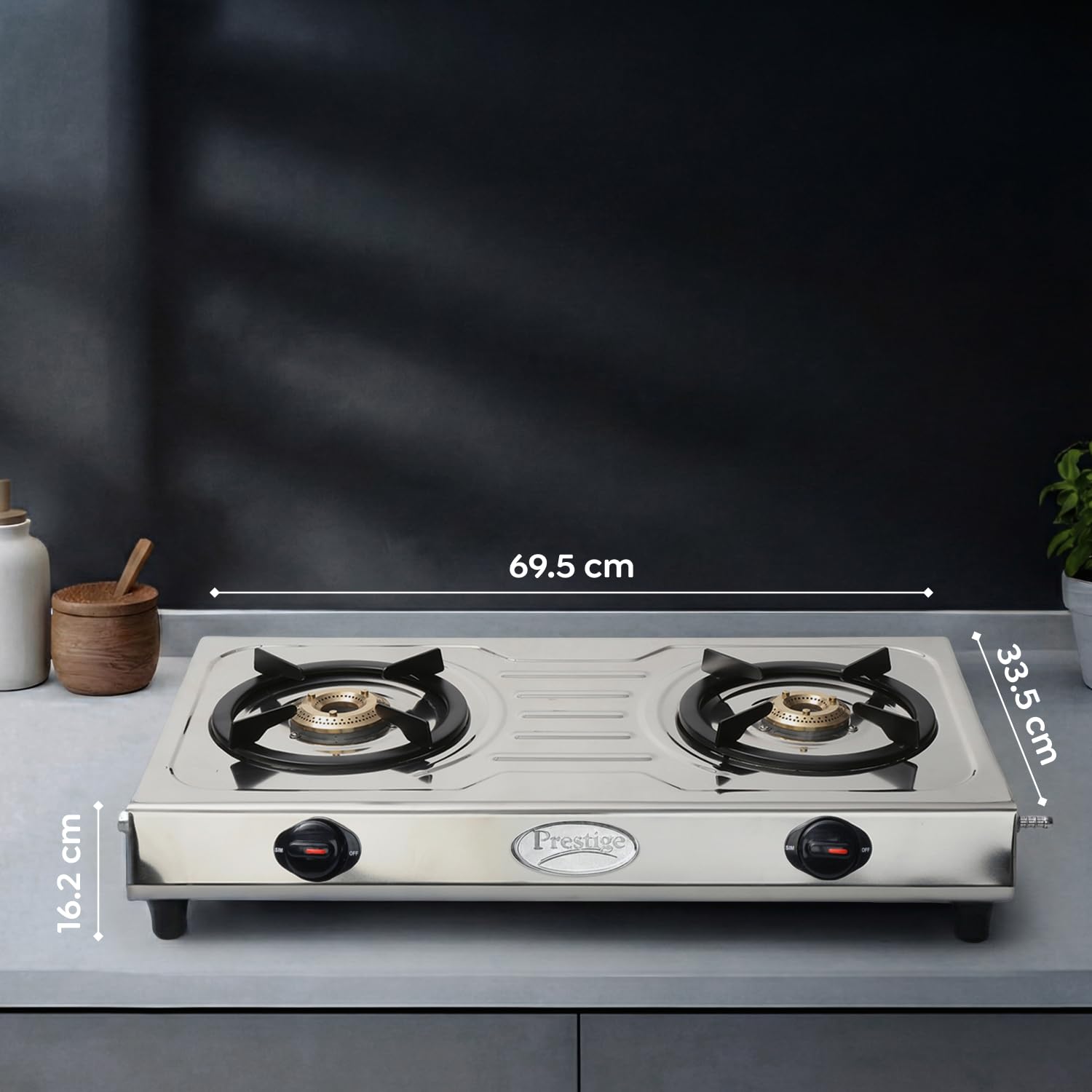 Prestige Prime LP Gas Stove with 2 Brass Burners measurements