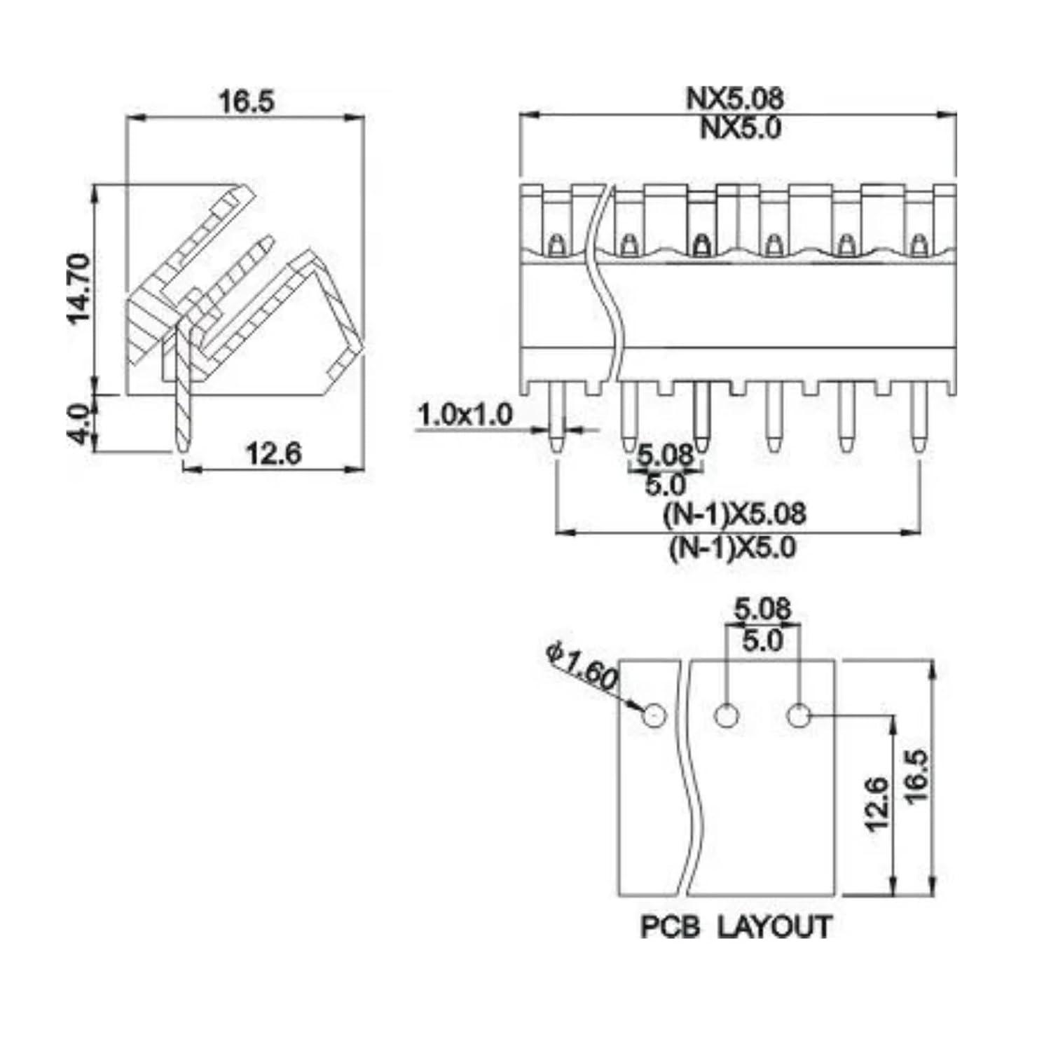 20 Set 2-Pin 5.08mm Pitch Male Female PCB Screw Terminal Block