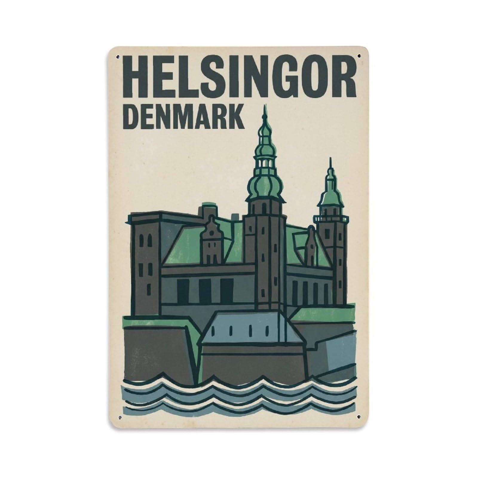 Travel Denmark Helsingor Retro Metal Tin Sign Plaque Wall Decor for Cafe, Club Bar, Office, Garden Metal Poster 8x12Inch