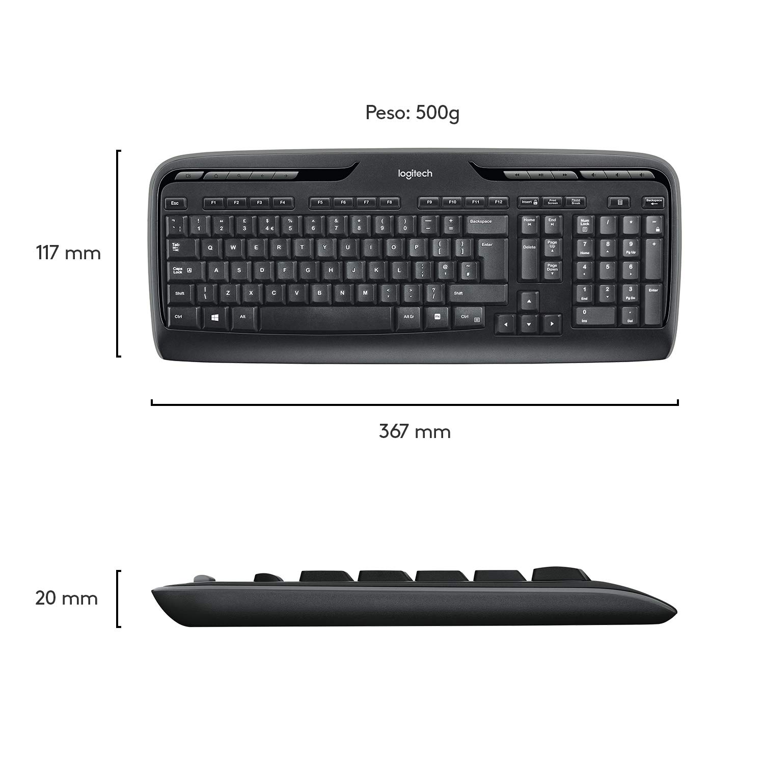 Logitech MK330 Combo Teclado y Ratón Inalámbrico para Windows, 2.4 GHz con Receptor USB, Ratón Inalámbrico Portátil, Teclas Multimedia, PC/Portátil, Disposición QWERTY Español, Negro