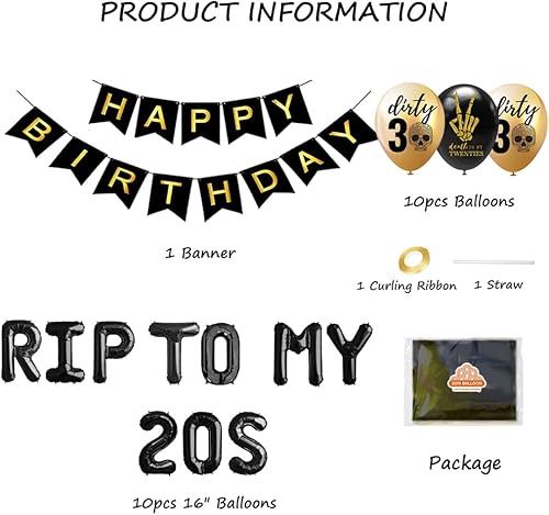 Miniatura 2 de RIP To My 20s 30th Birthday - Suministros para fiesta de 30 años, globos RIP TWENTIES, pancarta de feliz cumpleaños para muerte a mis 20 años y
