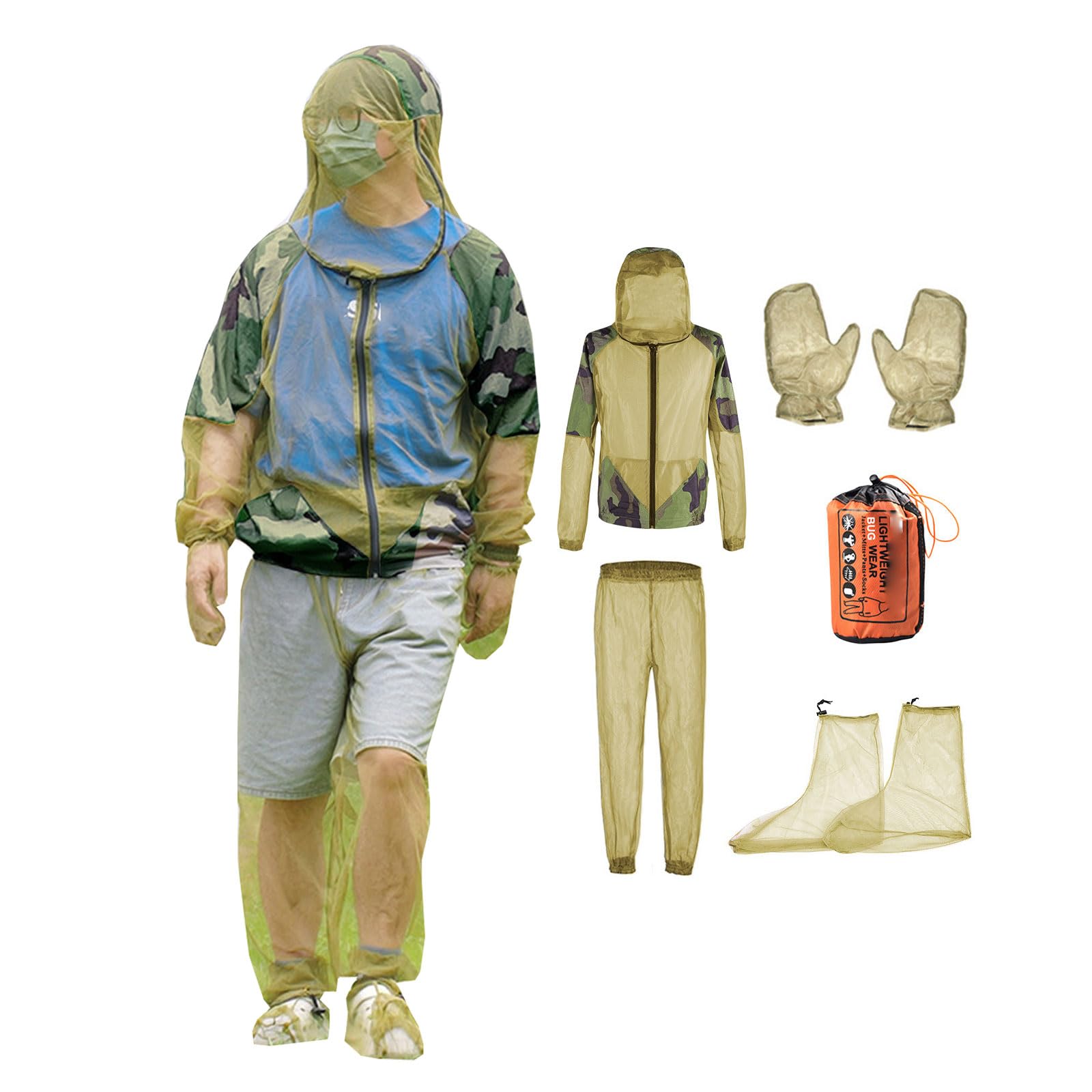 Combinaison Anti Moustiques Réglable Respirante Vêtements Répulsifs pour Activités Plein Air Camping Pêche Randonnée-Green||M(170-180cm)