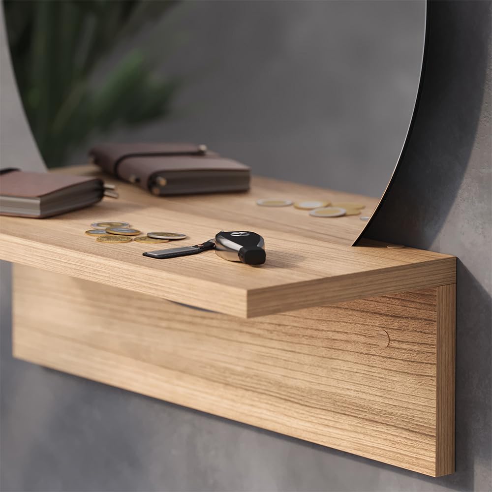 Vicco Specchio bagno Elyra, Rovere dorato, 40 x 47.5 cm con ripiano, adatto per il montaggio a parete in bagno e in ambienti abitativi