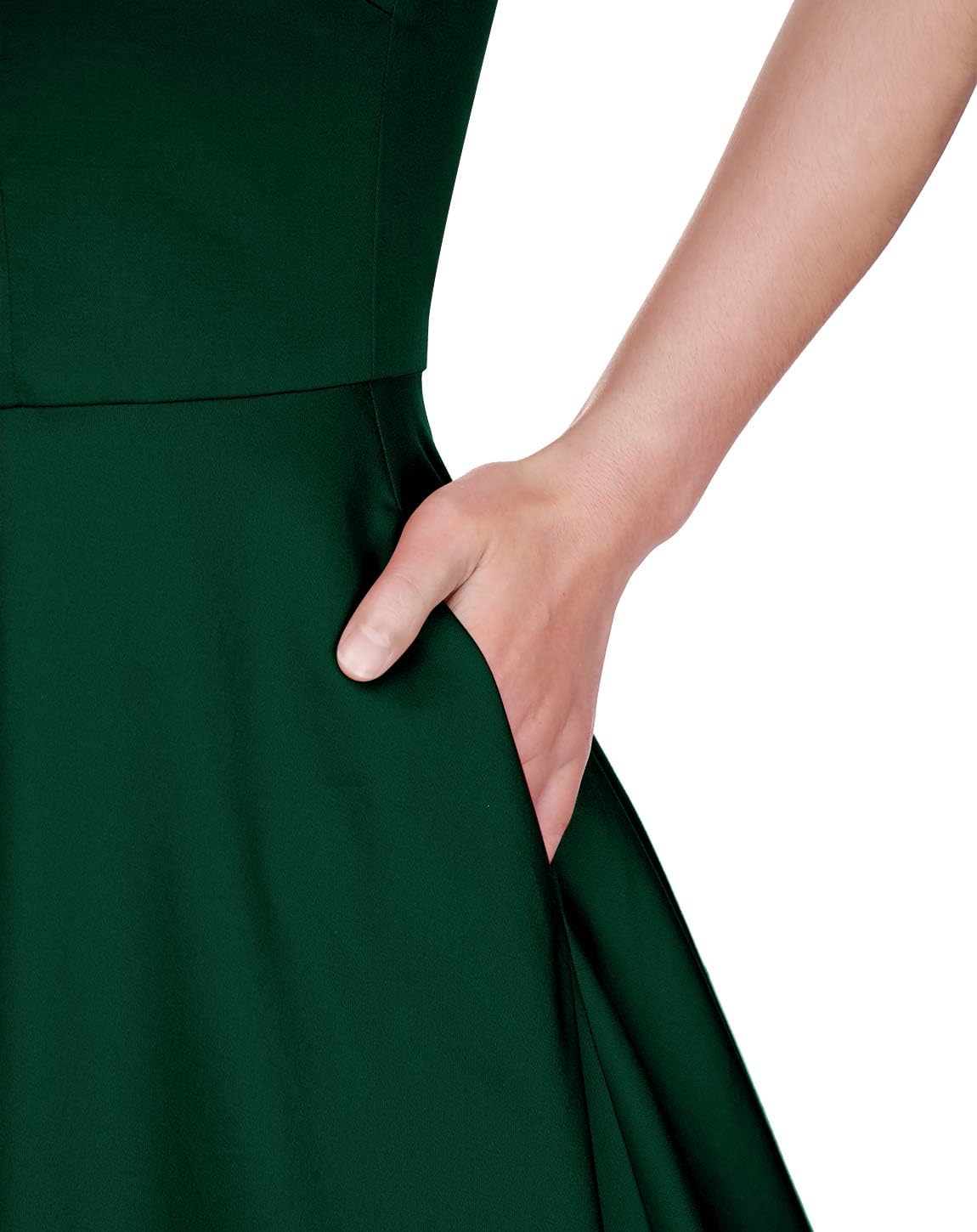 MUADRESS 1958 Women's Retro 1950s Boat Neck Vintage Rockabilly Cocktail Party Dress DarkGreen Small