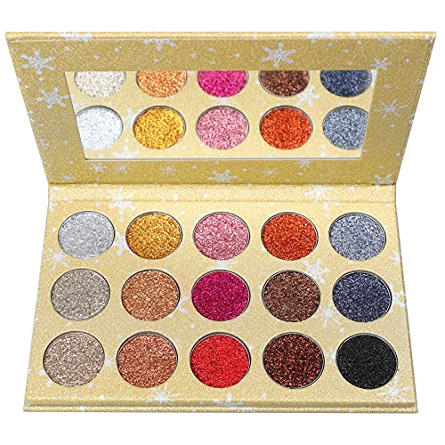 IS'MINE Snowflake 15 Colors Eyeshadow Glitter & Shimmer Palette, Pressed Glitter Eye Shadow Powder Eye Makeup Palette Ultra Pigmented Makeup Eyeshadow Palette Long Lasting