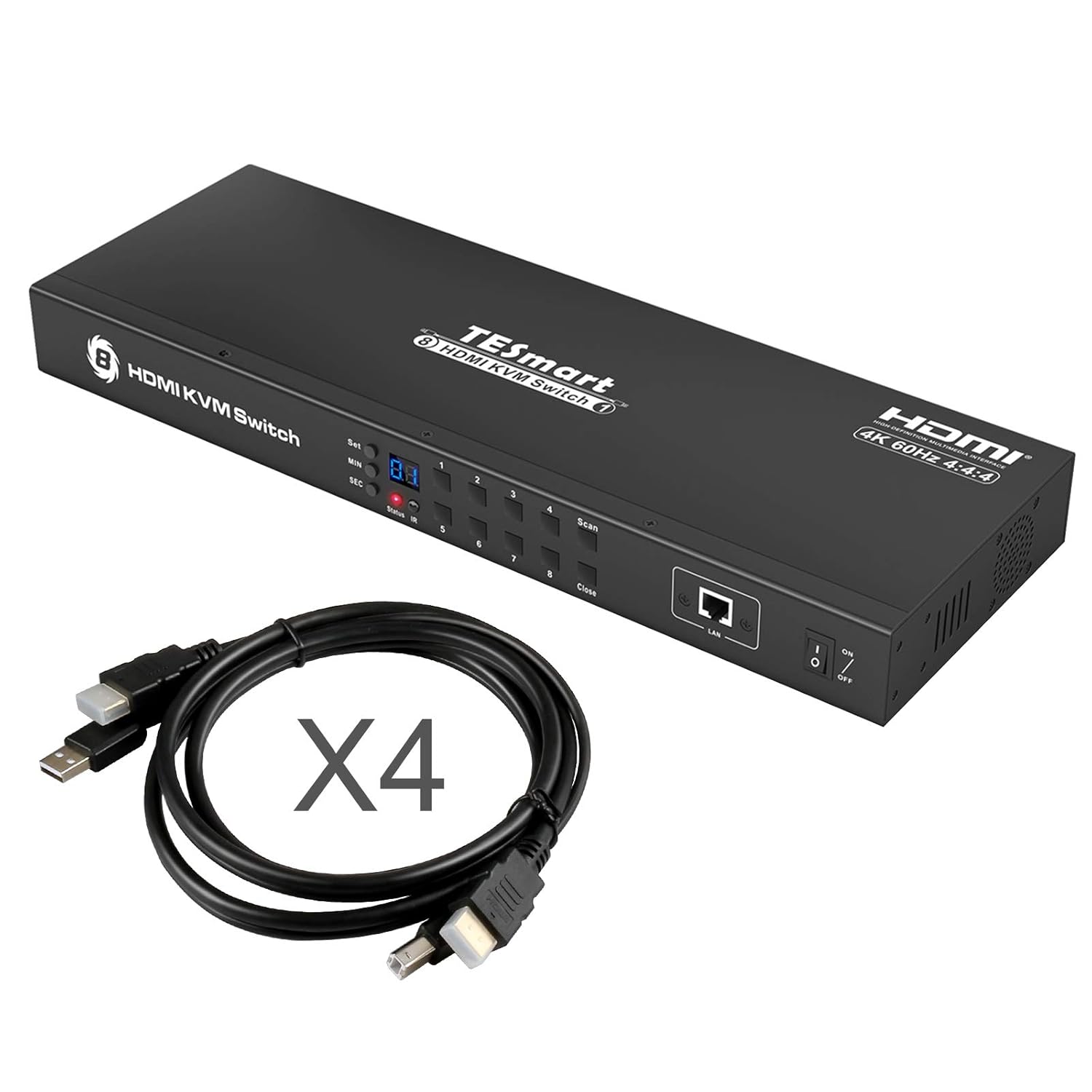TESmart KVM Switch HDMI 8 Port, Support Hotkey, Button, RS232, IP or IR Remote Control, Auto