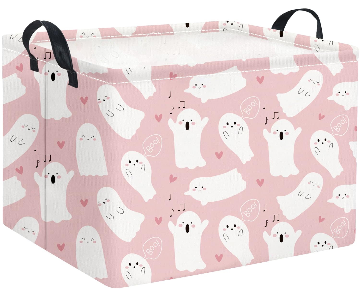 Halloween Basket Cute Baskets for Kids Pumpkin Basket Rectangular Storage Bin Organizer Box Room Decor(Pink Singing Ghost)