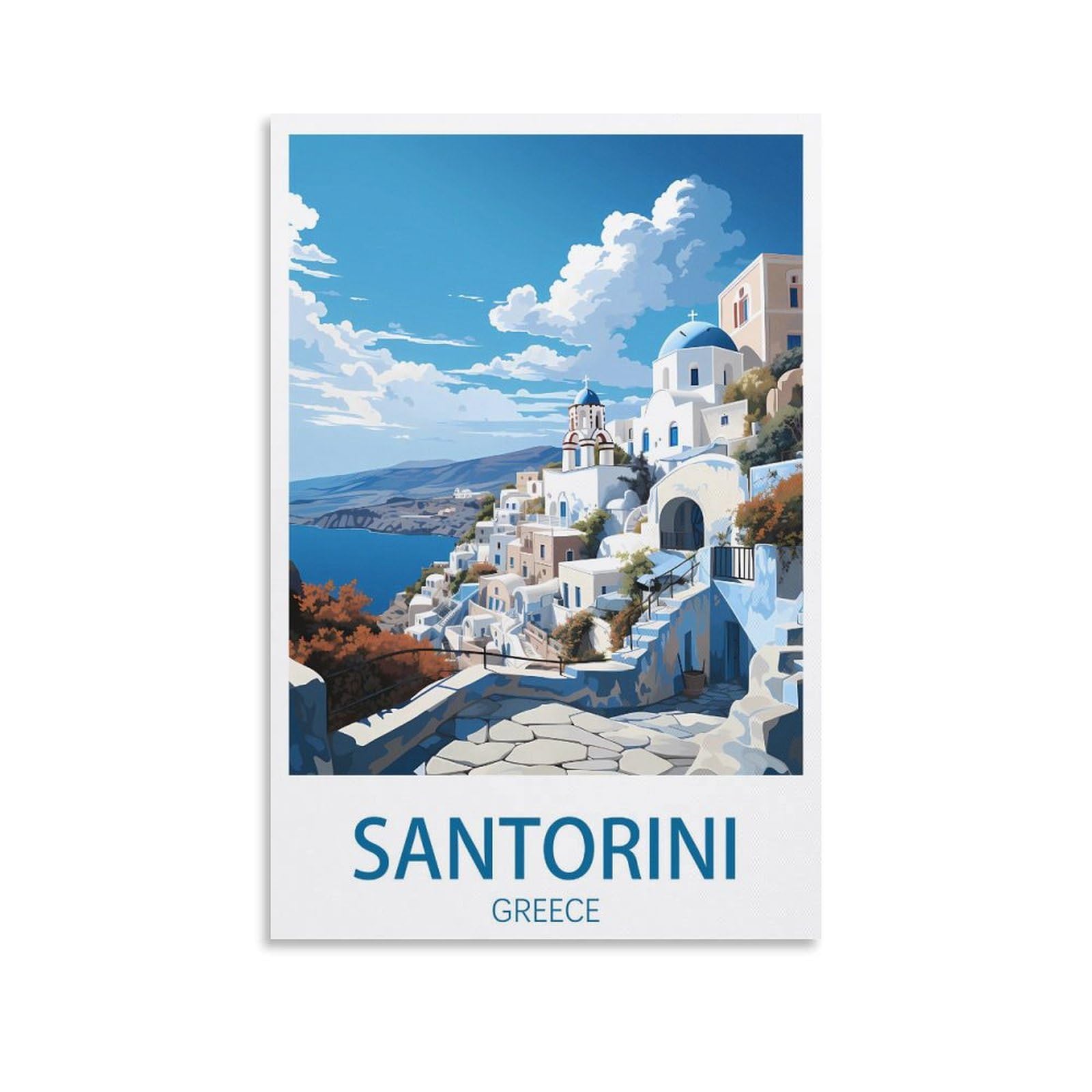 PuPLuM Santorini Greece Vintage Travel Posters Landscape 16x24inch(40x60cm) Canvas Wall Art Posters for Living Room Decor Paintings for Home Decor