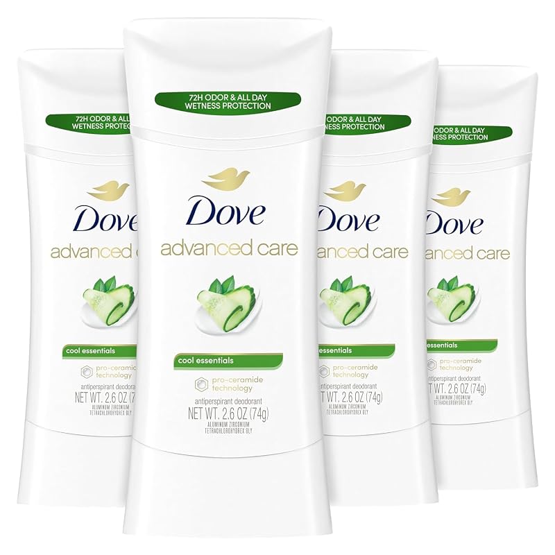 Dove Advanced Care Cool Essentials Desodorante antitranspirante em bastão com Pro Ceramide Technology, Pacote com 4 unidades de 74 mL