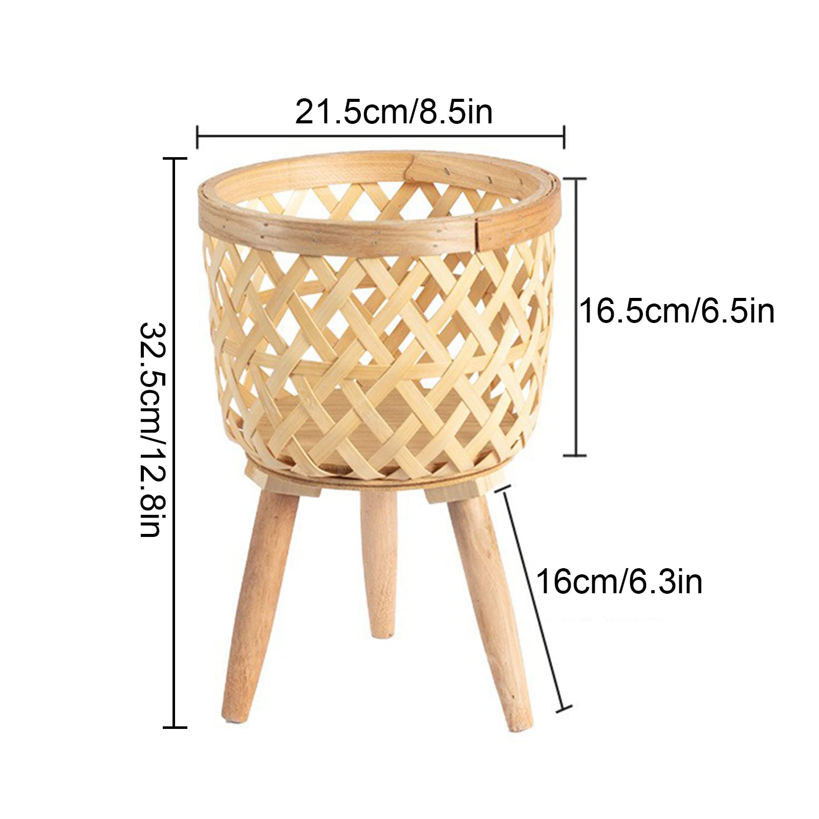 Supporto Per Piante In Rattan E Bambù Con Gambe In Legno - Cesto Portavaso Intrecciato Per Decorazione Casa, Due Misure - 2