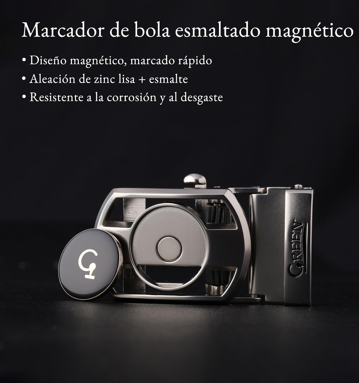 Litume Cinturón de Golf con Trinquete Green Golf, Diseño sin Agujeros con Marcador de Bola Magnético de Esmalte y Hebilla de Trinquete de Microajuste