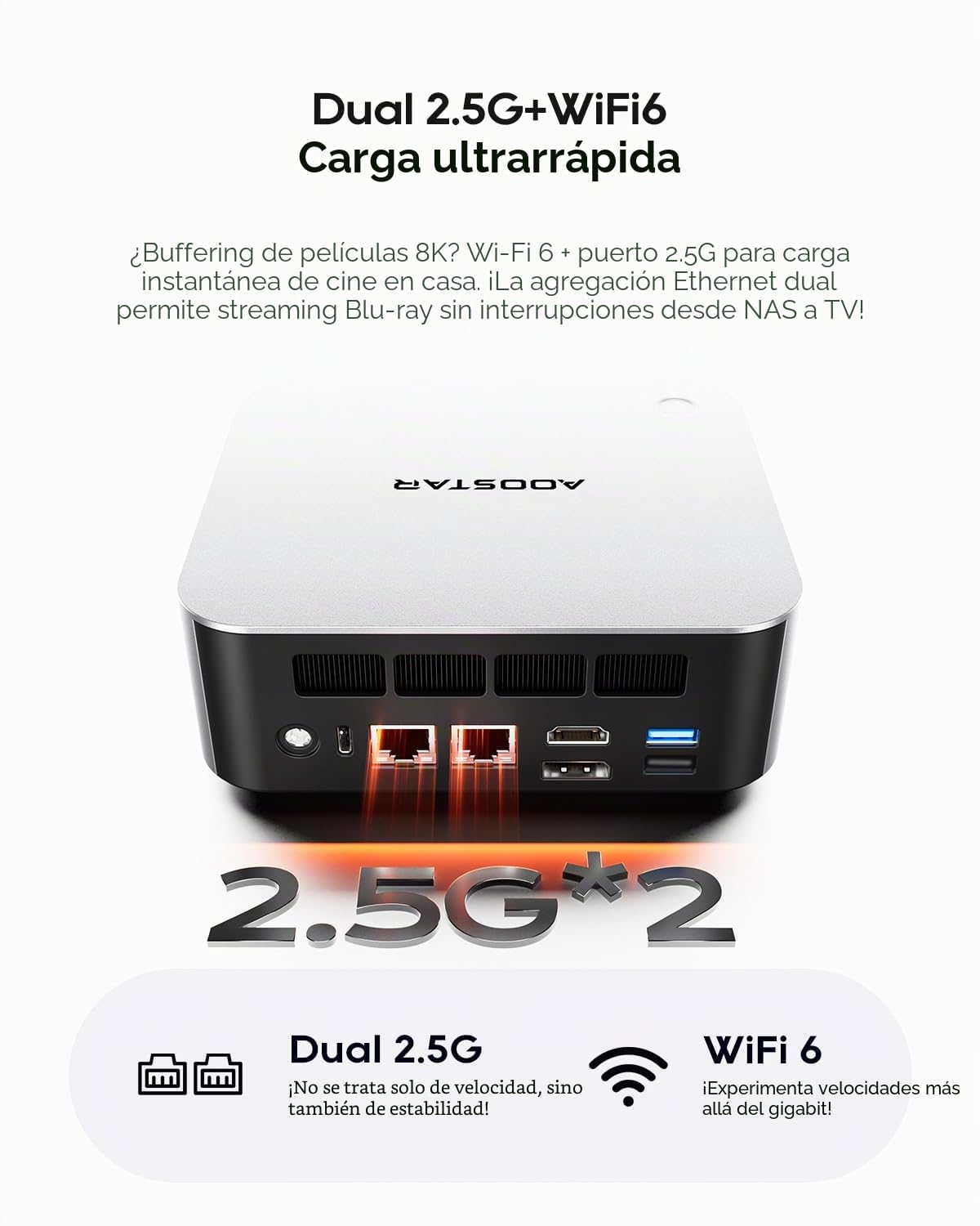 AOOSTAR MACO Mini PC Ryzen 7 H255(hasta 4,9GHz) Mini Ordenador Barebone Sin RAM Sin M.2 PCIe4.0 SSD, Micro PC para Juegos OCuLink/2xUSB4.0/2x2,5G LAN/4-Pantalla 4K/Desbloqueo por Huella Dactilar