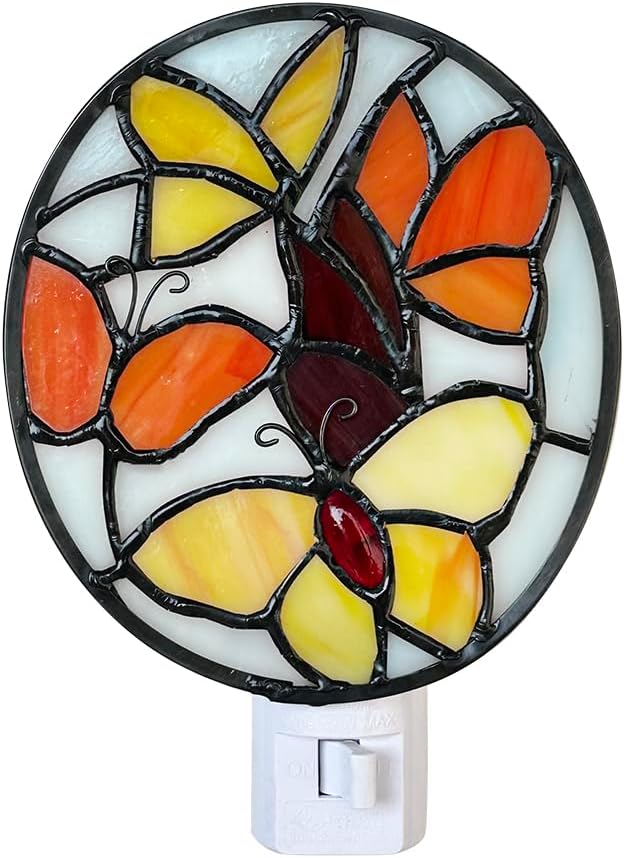 Stained Glass Butterfly Night Light.Butterfly Night Light Bedroom Bed Light Gifts from Nature,Nature Night Light.DYM1001 (Oval Butterfly)