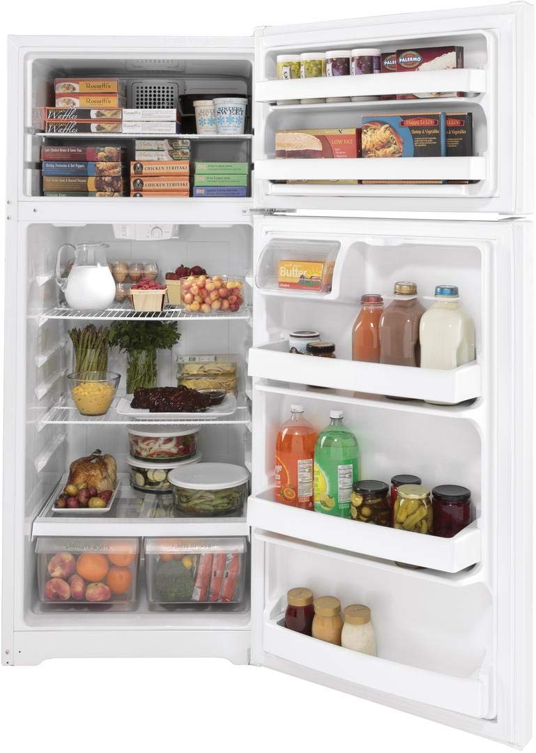 GE GTE18DTNRWW 28" Energy Star Qualified Top Freezer Refrigerator with 17.52 cu. ft. Capacity, LED Lighting, Adjustable Wire Shelves and Upfront Temperature Controls in White on Fridge.com
