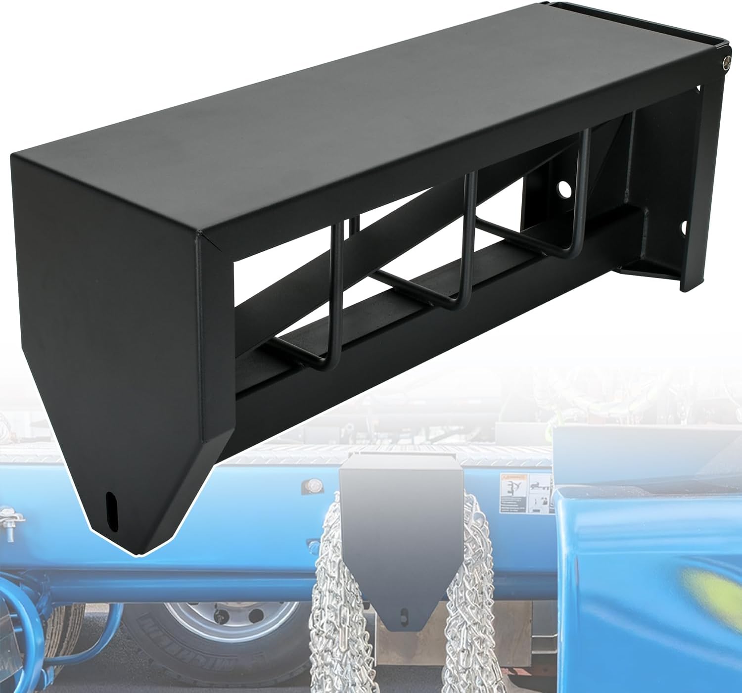 Lockable Tire Chain Hanger, Heavy-Duty Chain Carrier with Reinforced Bar, Powder-Coated Tire Chain Rack with Lid, Universal 24" Snow Chain Holder, Designed to Fit Most Semi-Truck Brands