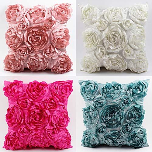 Septcity Decorative Throw Pillow Covers For Couch Cushion Case, Romantic Love Satin Rose Wedding Party Home Decor, Home Gift (Set Of 2) (Hot Pink) #TOP2