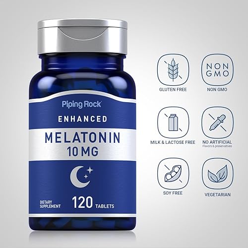 Miniatura 3 de Piping Rock Melatonina 10mg | 120 tabletas | con L-teanina | Suplemento para dormir para adultos | Fórmula extra fuerte | Vegetariano, sin OMG, sin