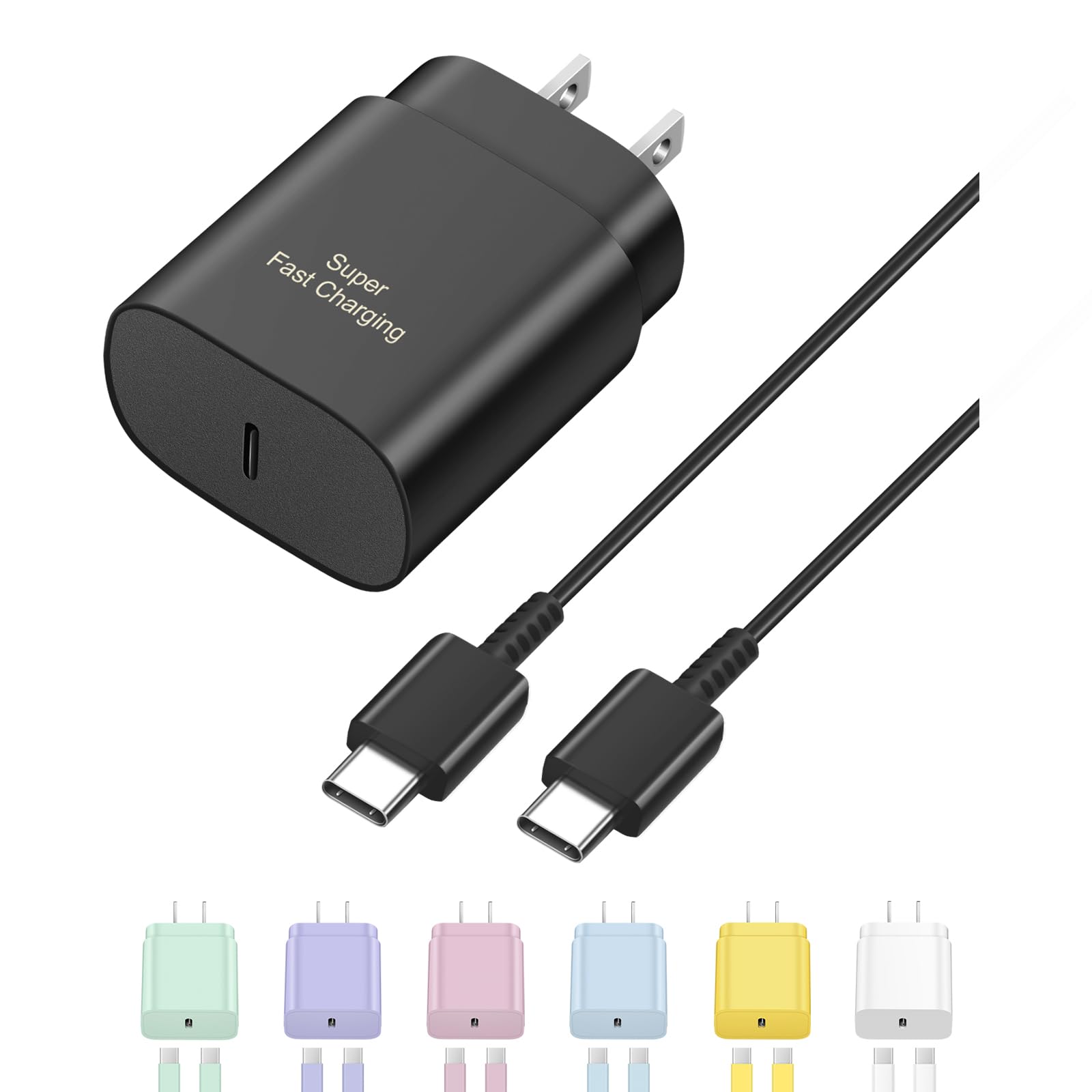 USB C Fast Charger, Type C Super Fast Wall Charger Charging Block for Samsung Galaxy S24 S23 S22 S21 S20 Ultra S10 S9, Note 20 10 9 with 6ft USB C to C Cable 25W USB C Charger Adapter