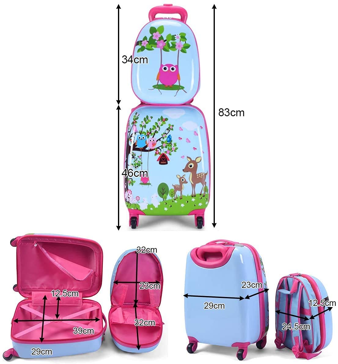 RELAX4LIFE 2 en 1 Juego de Maleta Infantil de 2 Piezas, Equipaje+Mochila con 4 Ruedas Giratorias, Mango Retráctil, Doble Cremallera y Película PC, Maletas de Viaje Infantiles, Regalo Niños (Modelo 6)
