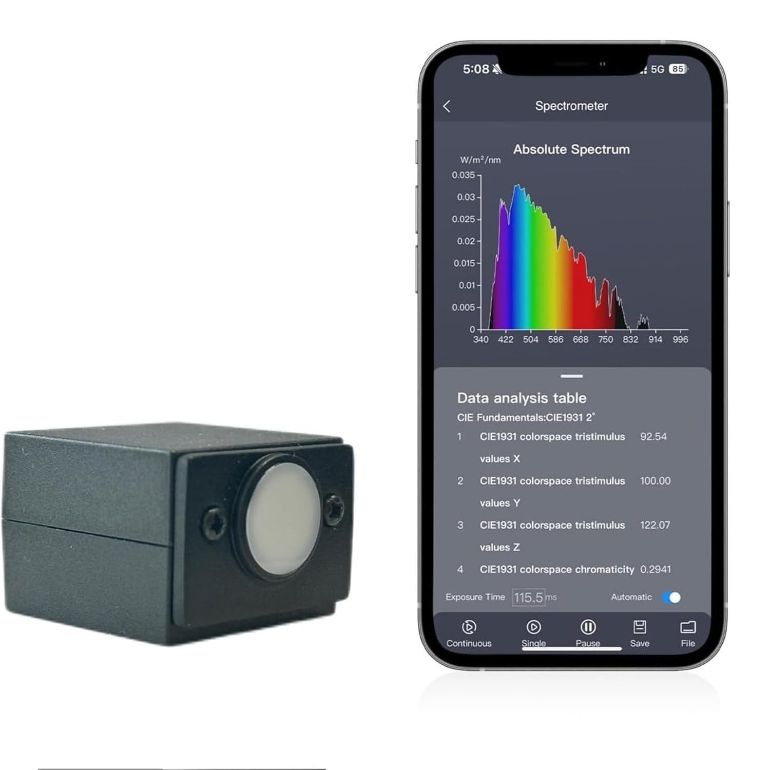DHMYDPDZ Handheld Spectrometer for Light Measurement:340-1000nm Portable Spectrum Analyzer,PPFD/PAR for Grow Lights,Measures CCT,CRI,Lux,Blue Light Hazard-USB Connect to Android & Windows PC Software