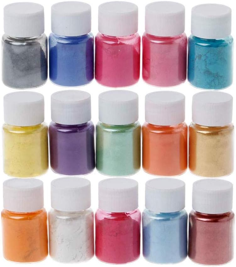 Mica Powder, 15 Colors Pearl Powder Resin in Bottle, Pigment Supplies for Paint/Soap Making/Bath Bomb DIY/Candle Making/Artist/Craft Projects/Fine Arts