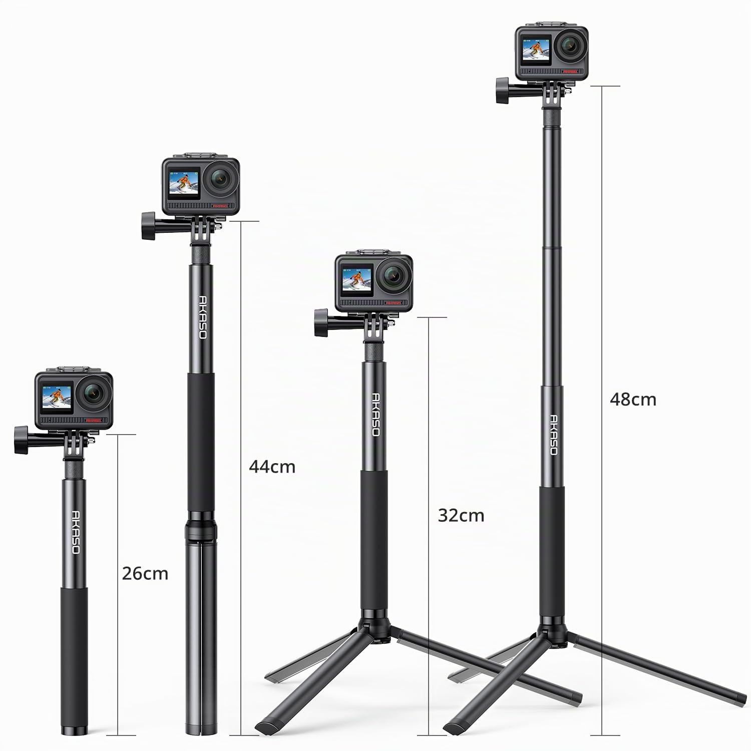 AKASO Palo Selfie/Selfie Stick Extensible hasta 120cm, con Trípode de 19cm | Compatible con cámara Deportiva AKASO EK7000/Brave 4/Brave 7/V50X/V50 Elite/dji Osmo Action