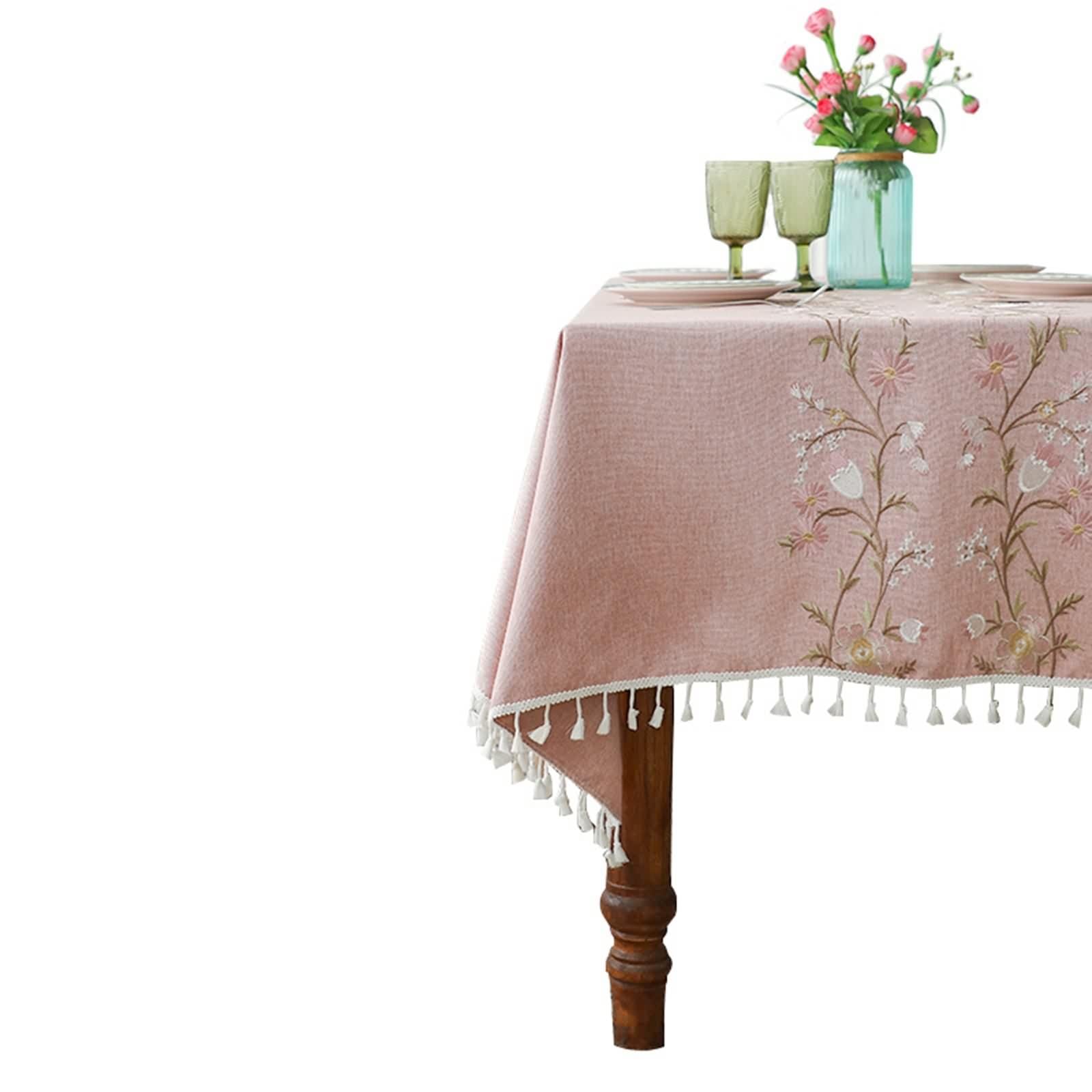 Mantel rectangular de poliéster para mesa de boda, decoración de mesa bordada de flores para sala de estar, 90 x 140 cm