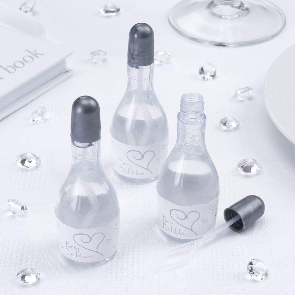 Neviti Silver Contemporary Heart Wedding Blow Bubbles - Lid - 24 Pack