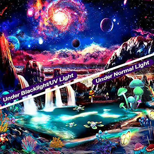 Atrippy Blacklight Space Tapestry Black Light Posters For Bedroom Aesthetics Uv Reactive Galaxy Nature Tapestry Butterfly Plant Tapestries Cool Room Decor For Living Room Men Girl Dorm thumb #3