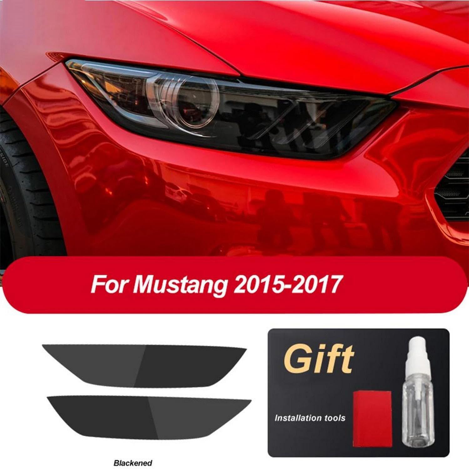 Car Headlight Protective Film Restoration Transparent Black TPU Sticker，for Ford Mustang Shelby GT500 2015-Present