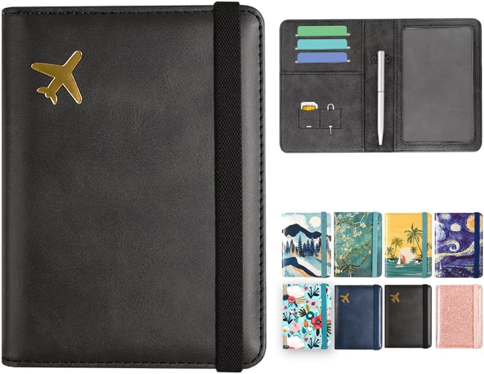 DMLuna Soporte para pasaporte, de piel sintética de alta calidad, con bloqueo RFID, funda para pasaporte, organizador de documentos de viaje con