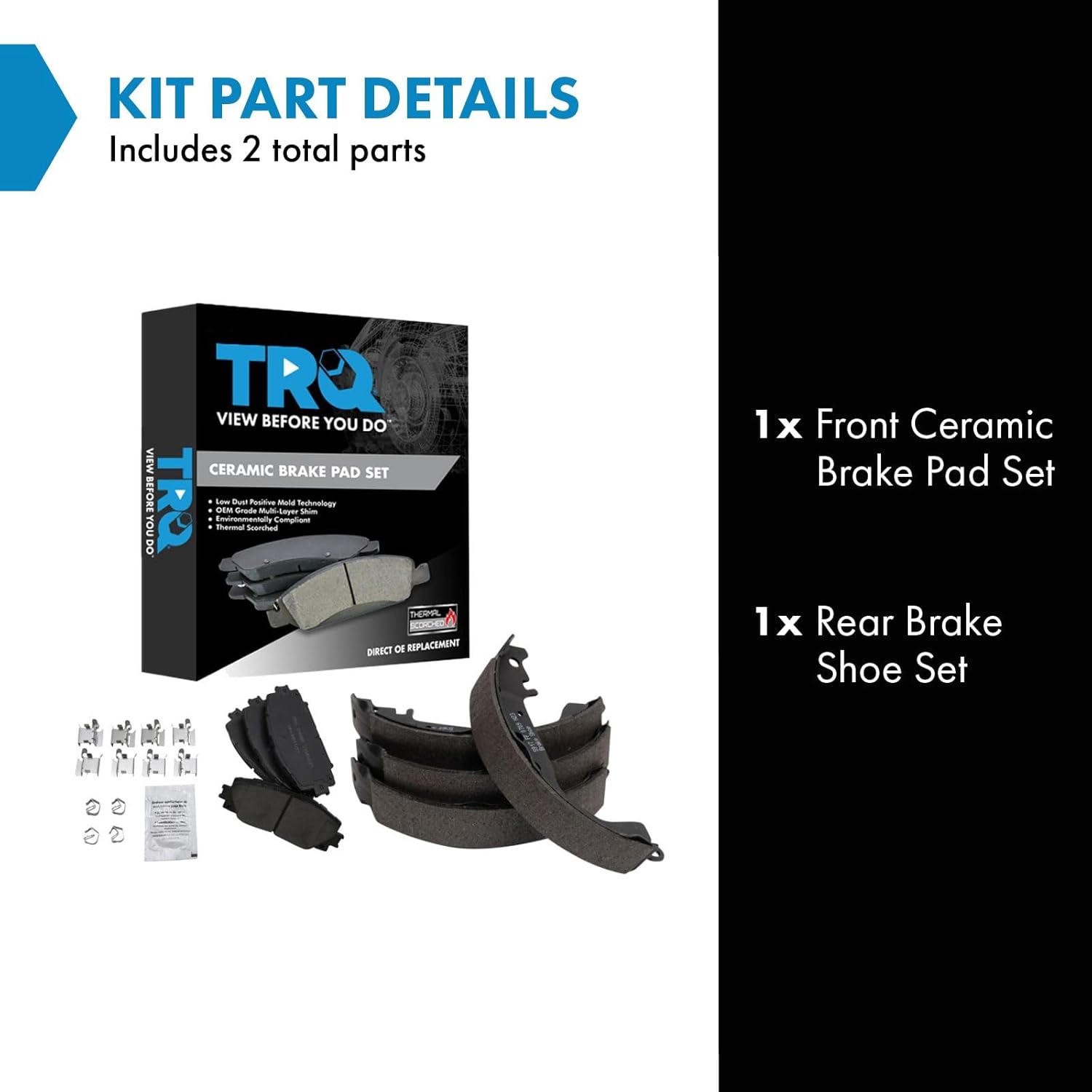TRQ Front and Rear Ceramic Brake Pad Set Compatible with 2012-2018 Toyota Yaris L 2012-2018 Yaris LE 2007-2011 Yaris