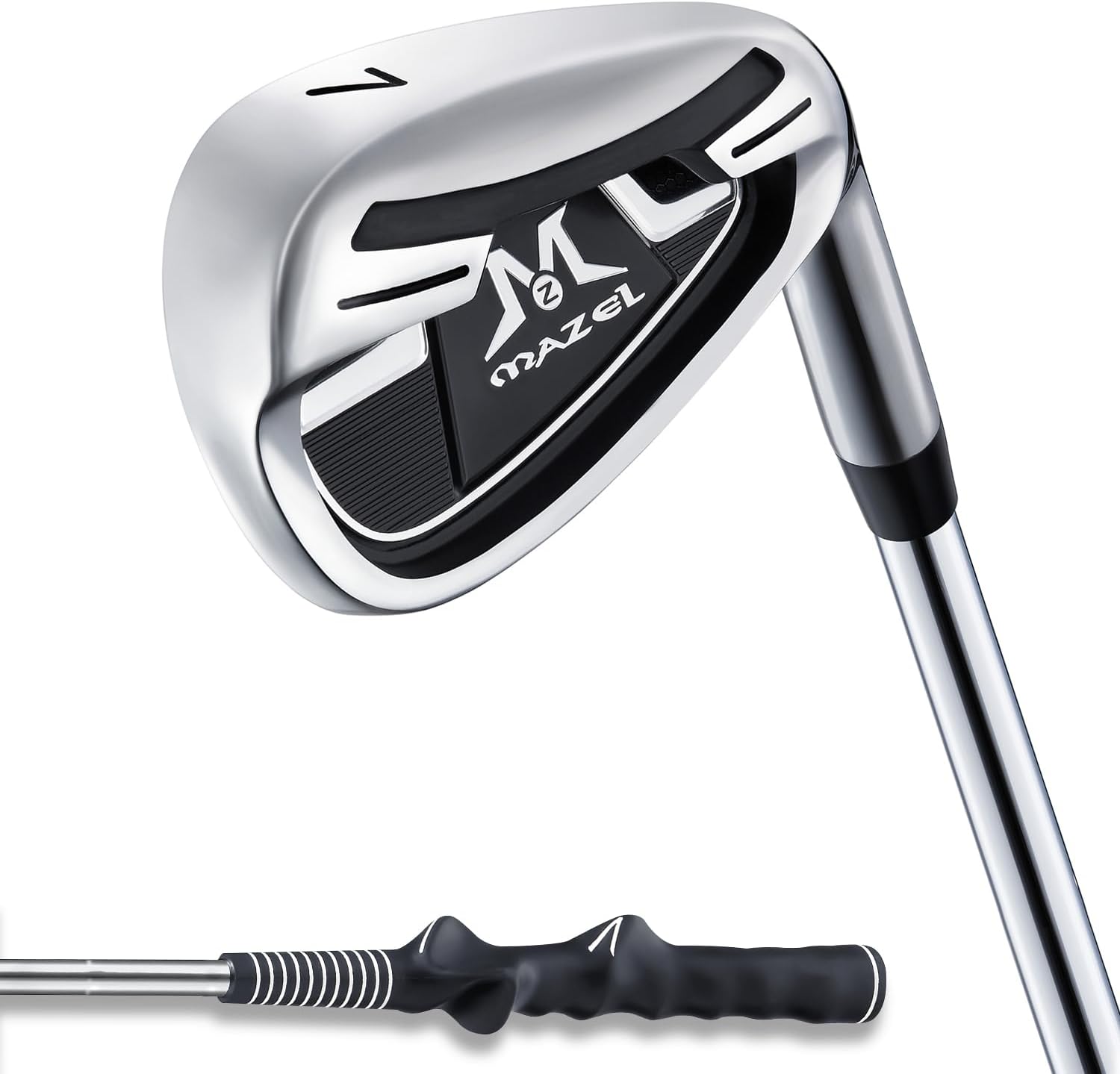 MAZEL 7 Iron Golf Club for Adult Men & Women- Upgraded Training Grip Golf Iron for Beginners,37 Inch Silver Black