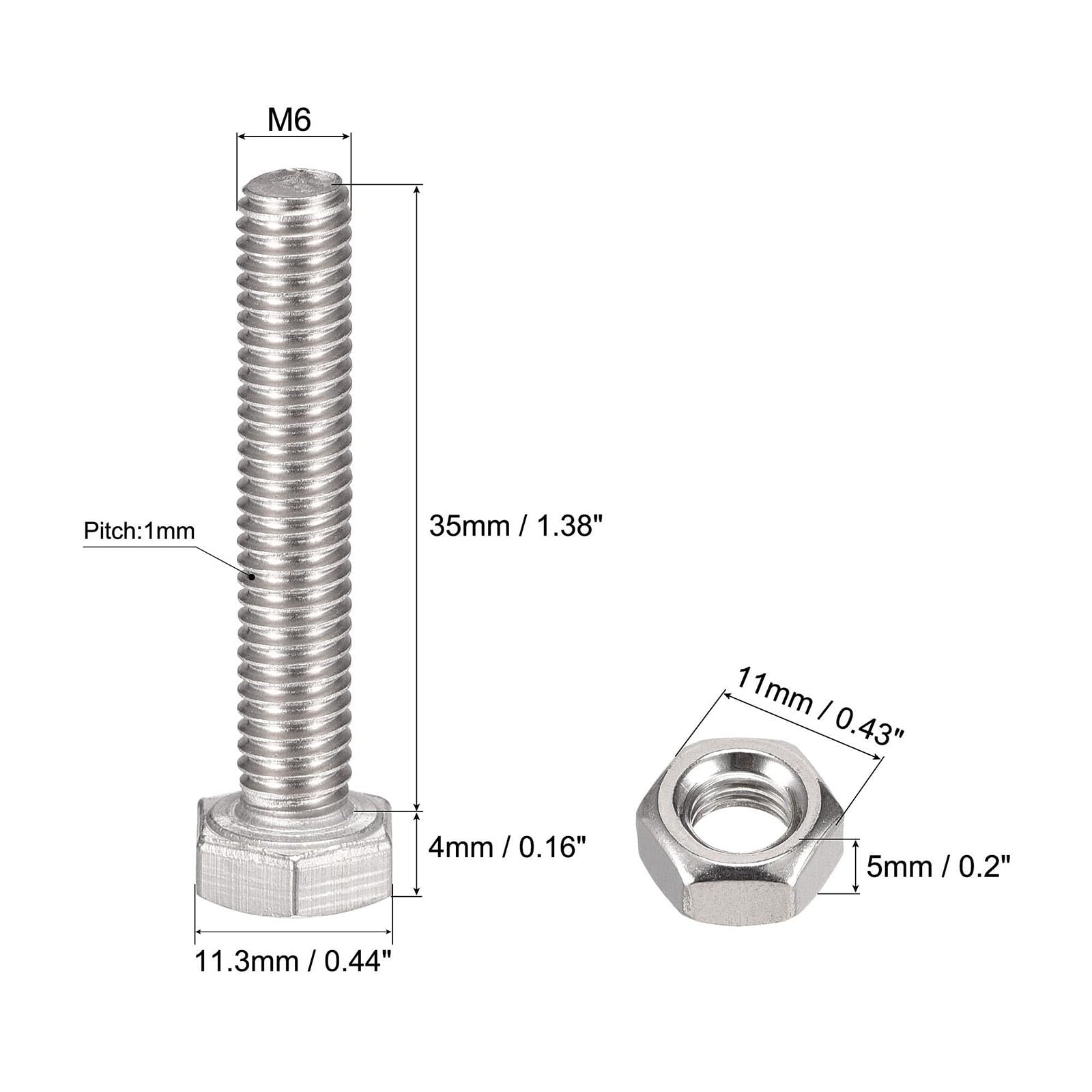TOP-VIGOR 10Pcs M6 x 35mm Hex Head Screws Bolts, Nuts, Flat & Lock Washers Kits - Image 2