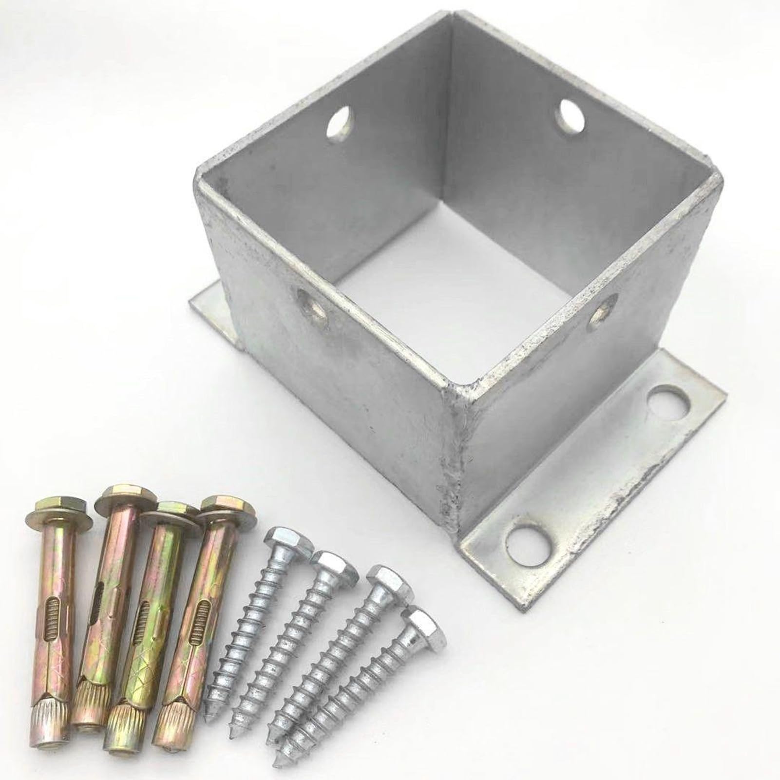 Base de anclaje de poste de metal resistente con tornillos para un soporte resistente en barandilla de porche, pérgola y soportes estructurales