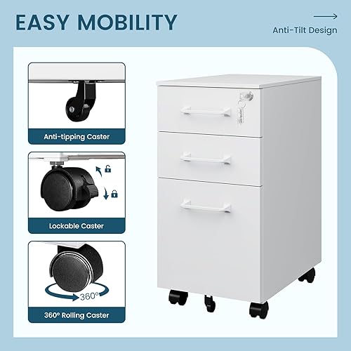 Miniatura 58 de MIIIKO Archivador de 3 cajones con cerradura, archivadores verticales de metal negro para oficina en casa, gabinetes de archivos completamente