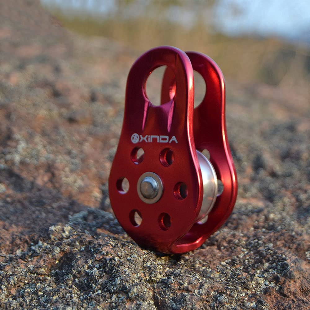 Polea de escalada 20KN fija sola polea para escalada en roca espeleología-Polea Tandem Pulley con rodamiento de bolas, polea de rescate para escalada y rescate