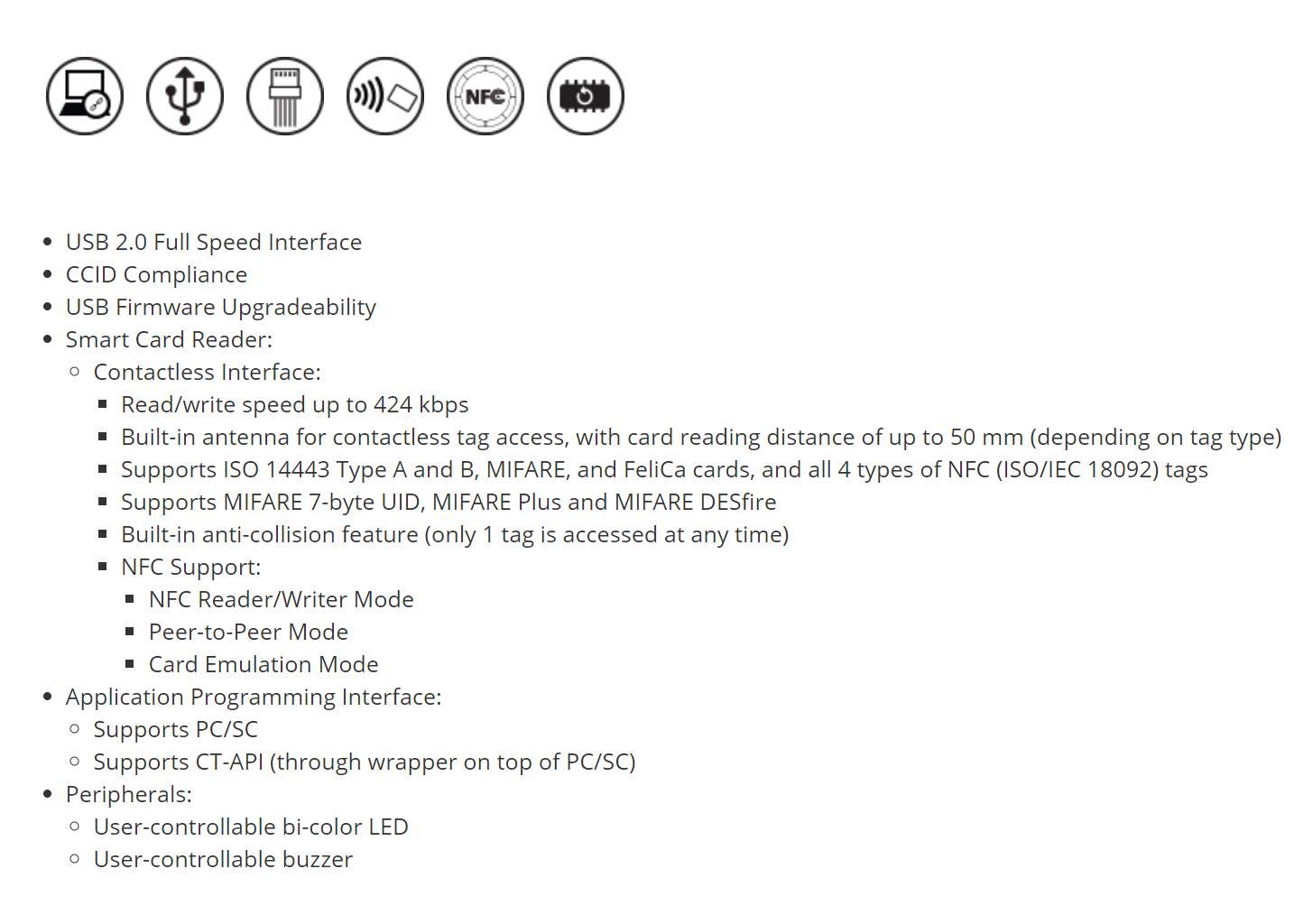 ACM1252U-Y3 Módulo ACS USB NFC Módulo lector con tarjeta de antena desmontable Lector y escritor Emulación y comunicación