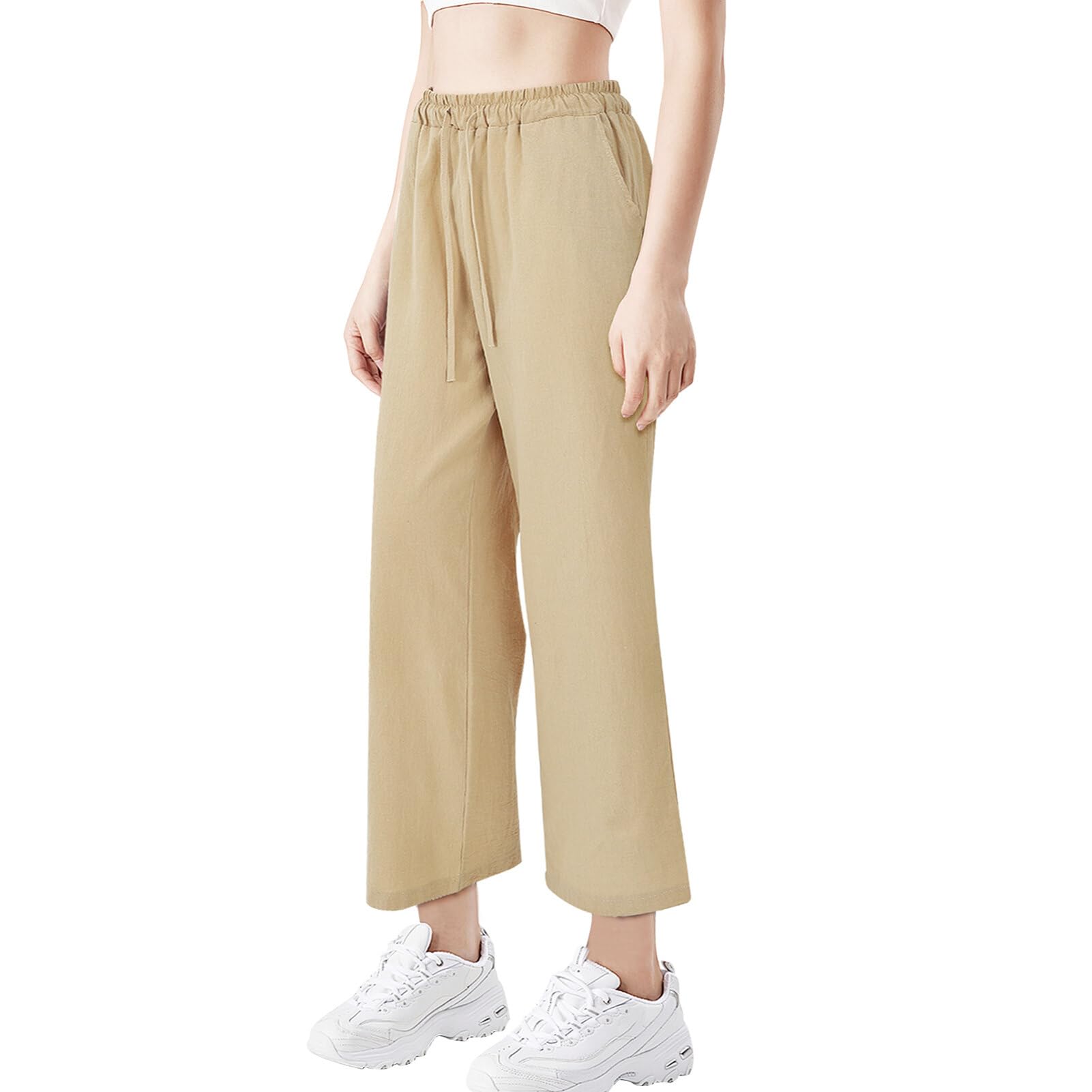 LIFKOME Drawstring Wide Leg Pants for Women Casual Trousers Side Pockets Lightweight Loose Fit Jogger Pants XXL for