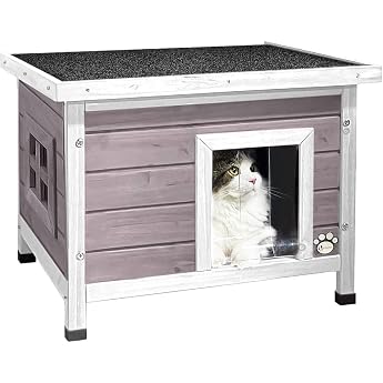 vounot cat house made of wooden cat house with asphalt roof cat hut for outdoor 57 x 45 x 43 cm gray