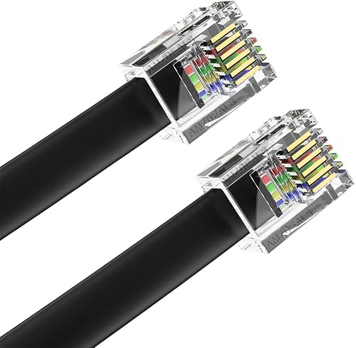 AmzDeals (2 Pack) 3 Feet Black RJ12 6P6C Straight Wired Cable, Professional Grade Made in USA, Compatible with Data and Voice, Phone Cord 36"