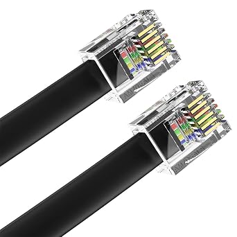 AmzDeals 2-Pack 6 Feet Black RJ12 6P6C Straight Wired Cable, Pro Grade Data and Voice Phone Line Cord - Made in USA